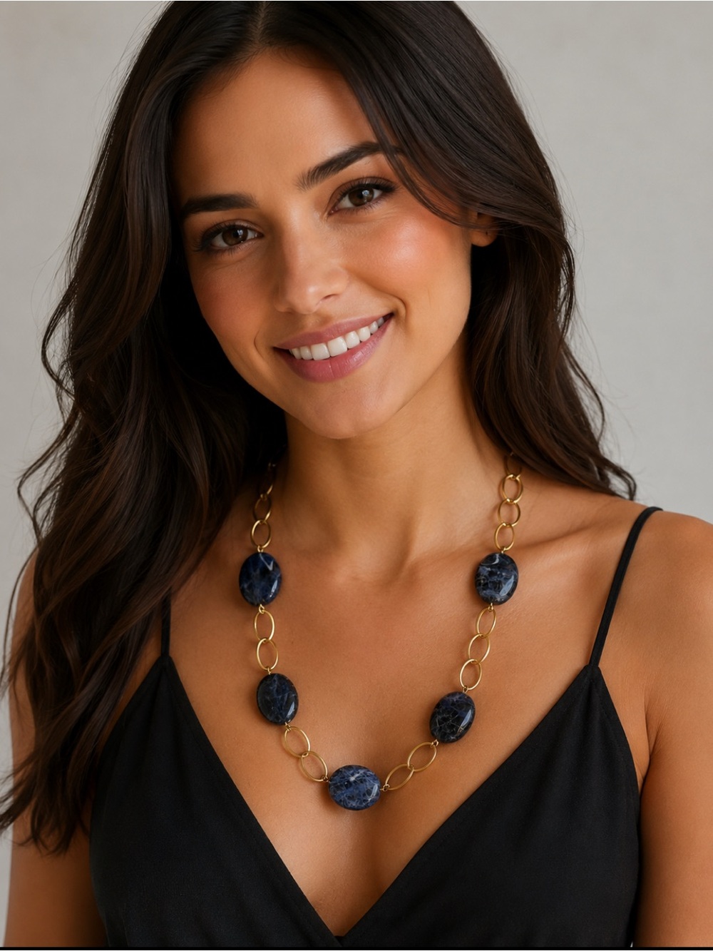 Ann Taylor Gold Link Necklace with Dark Blue-Purple Stones